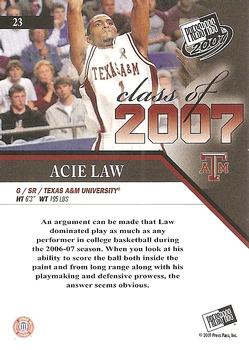 2007 Press Pass Collectors Series #23 Acie Law IV Back