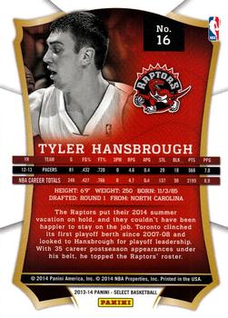 2013-14 Panini Select #16 Tyler Hansbrough Back