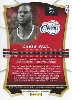 2013-14 Panini Select #29 Chris Paul Back