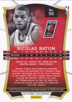 2013-14 Panini Select #55 Nicolas Batum Back
