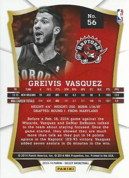 2013-14 Panini Select #56 Greivis Vasquez Back