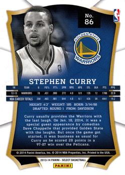 2013-14 Panini Select #86 Stephen Curry Back