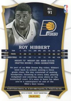 2013-14 Panini Select #91 Roy Hibbert Back