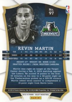 2013-14 Panini Select #97 Kevin Martin Back