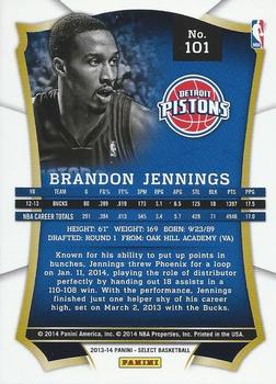 2013-14 Panini Select #101 Brandon Jennings Back