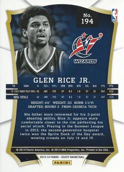 2013-14 Panini Select #194 Glen Rice Jr. Back