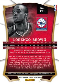 2013-14 Panini Select #171 Lorenzo Brown Back