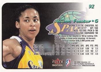 2000 SkyBox Dominion WNBA #92 Allison Feaster Back