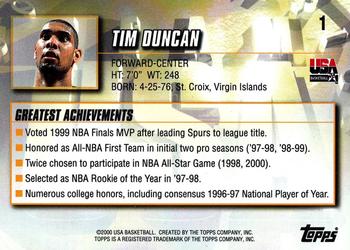 2000 Topps Team USA #1 Tim Duncan Back