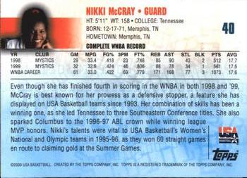 2000 Topps Team USA #16 Nikki McCray Back