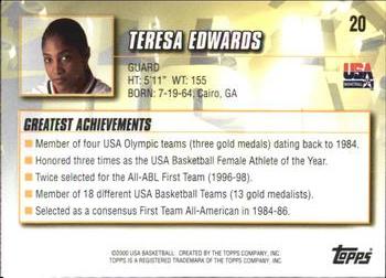 2000 Topps Team USA #20 Teresa Edwards Back