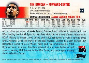 2000 Topps Team USA #33 Tim Duncan Back