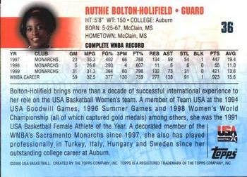 2000 Topps Team USA #36 Ruthie Bolton Back