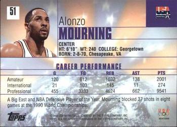 2000 Topps Team USA #51 Alonzo Mourning Back
