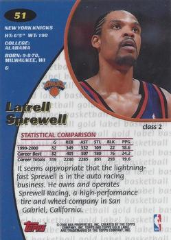 2000-01 Topps Gold Label - Class 2 #51 Latrell Sprewell Back