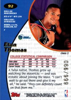 2000-01 Topps Gold Label - Class 2 #92 Etan Thomas Back