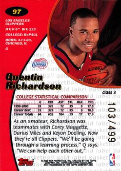 2000-01 Topps Gold Label - Class 3 #97 Quentin Richardson Back