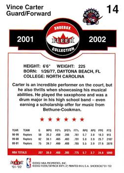 2001-02 Fleer Shoebox #14 Vince Carter Back