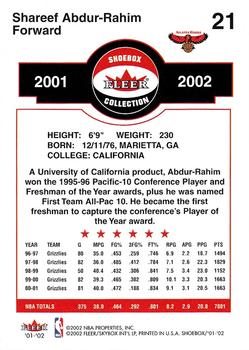 2001-02 Fleer Shoebox #21 Shareef Abdur-Rahim Back