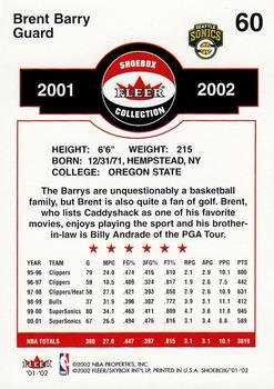 2001-02 Fleer Shoebox #60 Brent Barry Back