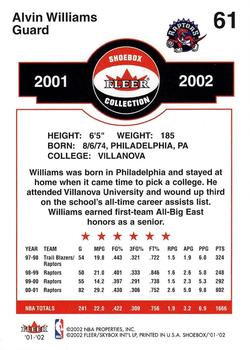 2001-02 Fleer Shoebox #61 Alvin Williams Back