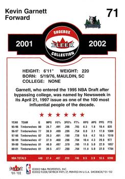 2001-02 Fleer Shoebox #71 Kevin Garnett Back