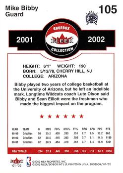 2001-02 Fleer Shoebox #105 Mike Bibby Back