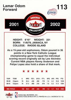 2001-02 Fleer Shoebox #113 Lamar Odom Back
