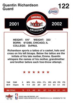 2001-02 Fleer Shoebox #122 Quentin Richardson Back