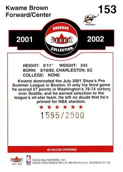 2001-02 Fleer Shoebox #153 Kwame Brown Back