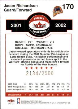 2001-02 Fleer Shoebox #170 Jason Richardson Back