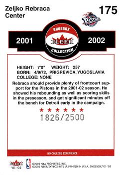 2001-02 Fleer Shoebox #175 Zeljko Rebraca Back