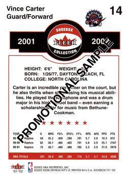 2001-02 Fleer Shoebox #14 Vince Carter Back