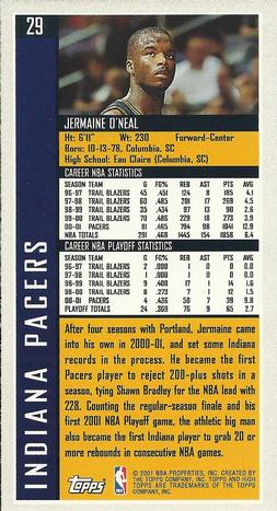 2001-02 Topps High Topps #29 Jermaine O'Neal Back