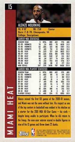 2001-02 Topps High Topps #15 Alonzo Mourning Back