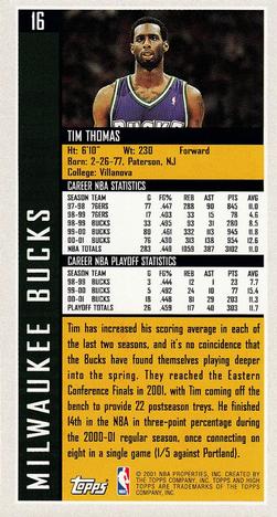 2001-02 Topps High Topps #16 Tim Thomas Back