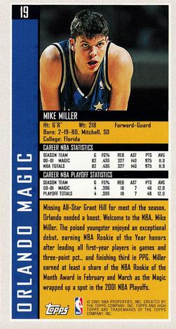 2001-02 Topps High Topps #19 Mike Miller Back