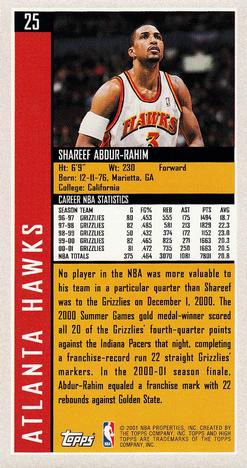 2001-02 Topps High Topps #25 Shareef Abdur-Rahim Back