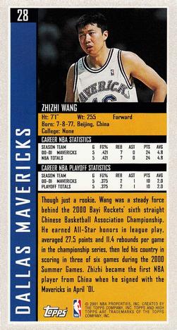 2001-02 Topps High Topps #28 Wang Zhizhi Back