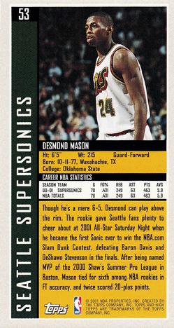 2001-02 Topps High Topps #53 Desmond Mason Back