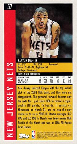 2001-02 Topps High Topps #57 Kenyon Martin Back