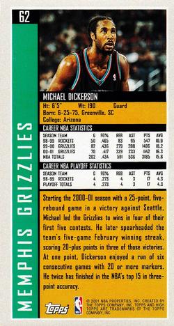 2001-02 Topps High Topps #62 Michael Dickerson Back