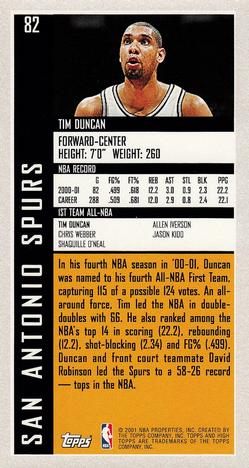 2001-02 Topps High Topps #82 Tim Duncan Back