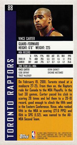 2001-02 Topps High Topps #88 Vince Carter Back