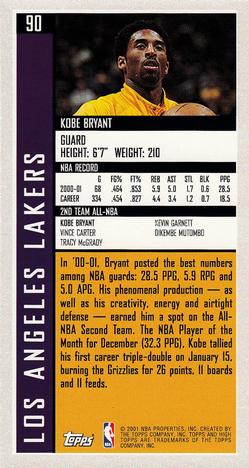 2001-02 Topps High Topps #90 Kobe Bryant Back