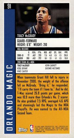 2001-02 Topps High Topps #91 Tracy McGrady Back