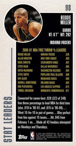2001-02 Topps High Topps #98 Reggie Miller Back