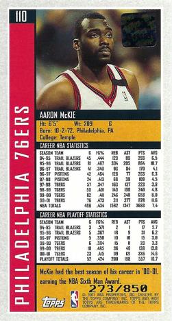2001-02 Topps High Topps #110 Aaron McKie Back