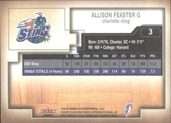 2002 Fleer Authentix WNBA #3 Allison Feaster Back
