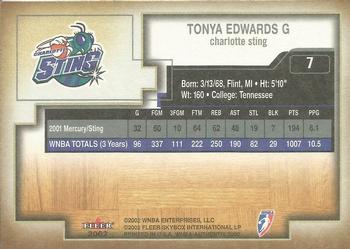 2002 Fleer Authentix WNBA #7 Tonya Edwards Back
